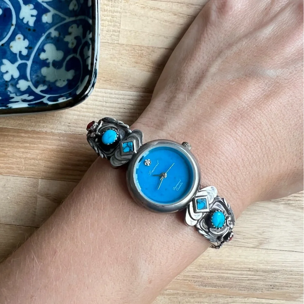 Lucoral ladies Sterling silver Native American watch wings turquoise watch